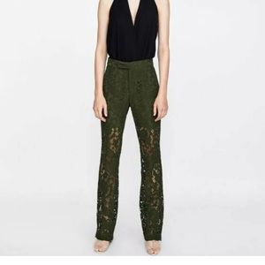 NWT ZARA GREEN LACE FLARED PANTS SOLD OUT🔥🔥